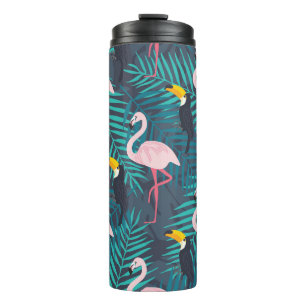 Flamingo, Toucan: tropisches Blattmuster Thermosbecher