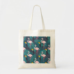 Flamingo, Toucan: tropisches Blattmuster Tragetasche