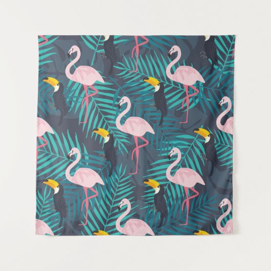 Flamingo, Toucan: tropisches Blattmuster Wandteppich (Vorderseite)