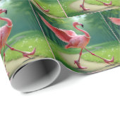 Flamingo Tragen von hohen Absätzen und Perlen Geschenkpapier (Rolleneckpunkt)