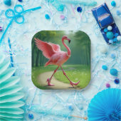 Flamingo Tragen von hohen Absätzen und Perlen Pappteller (Party)
