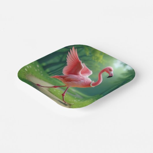 Flamingo Tragen von hohen Absätzen und Perlen Pappteller (Gewinkelt)