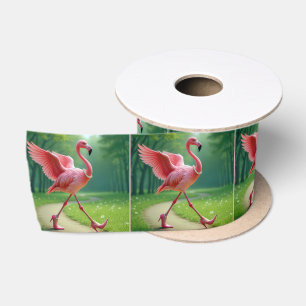 Flamingo Tragen von hohen Absätzen und Perlen Satinband