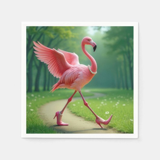 Flamingo Tragen von hohen Absätzen und Perlen Serviette (Vorderseite)
