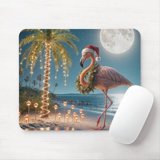 Flamingo trägt einen Weihnachtskranz Mousepad (Mit Mouse)