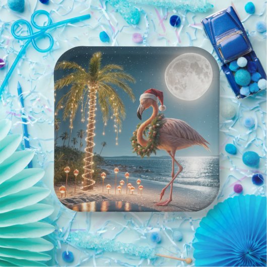 Flamingo trägt einen Weihnachtskranz Pappteller (Party)