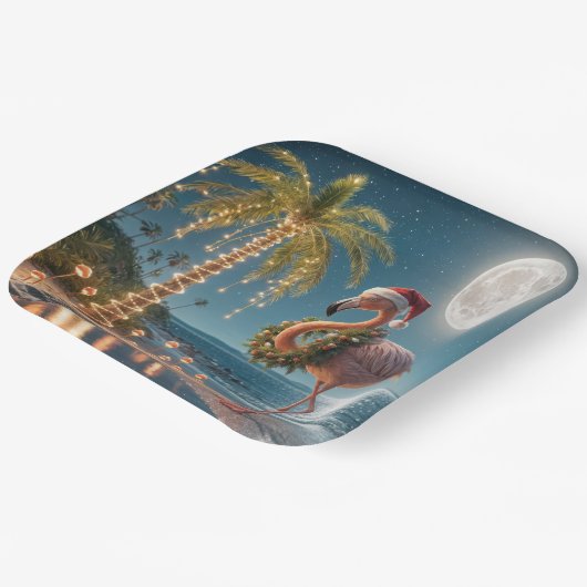 Flamingo trägt einen Weihnachtskranz Pappteller (Gewinkelt)