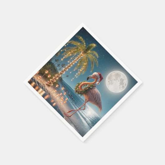 Flamingo trägt einen Weihnachtskranz Serviette (Ecke)