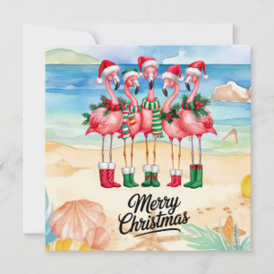 Flamingo trägt Santa-Hut mit Surfbrett Weihnachten Karte