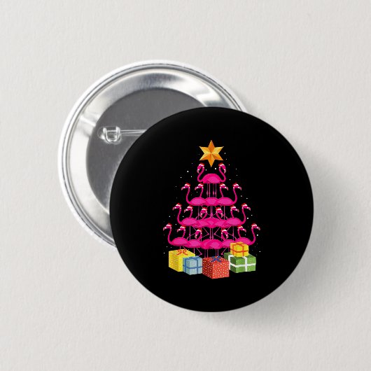 Flamingo Tree Funny Ugly Christmas  Button (Vorne & Hinten)