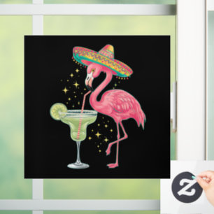 Flamingo trinkt Margarita Lustiger mexikanischer P Fensteraufkleber