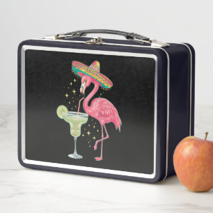 Flamingo trinkt Margarita Lustiger mexikanischer P Metall Brotdose
