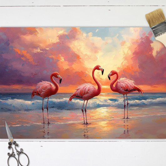 Flamingo Trio am Strand Decoupage Seidenpapier