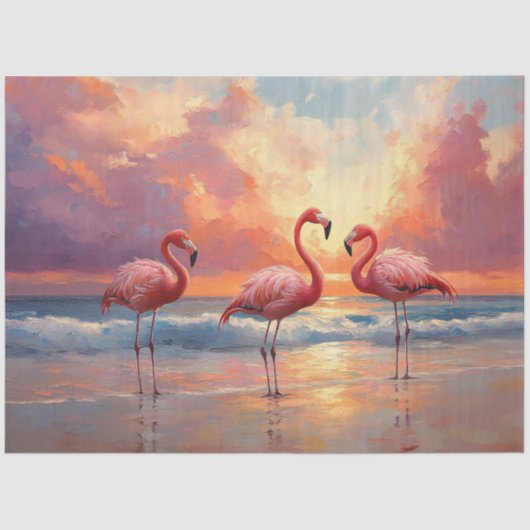 Flamingo Trio am Strand Decoupage Seidenpapier (Vorderseite)