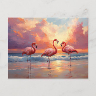 Flamingo Trio am Strand Postkarte