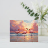 Flamingo Trio am Strand Postkarte (Stehend Vorderseite)