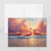 Flamingo Trio am Strand Postkarte (Vorne/Hinten)