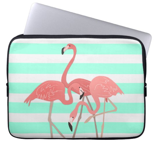 Flamingo Trio on Stripes Laptopschutzhülle (Vorderseite)