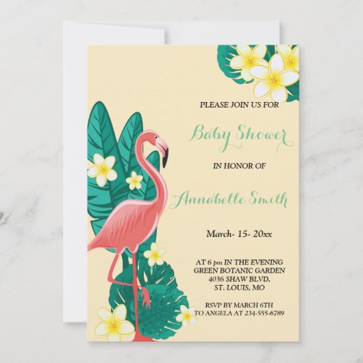 Flamingo Tropical Babydusche Einladung (Vorderseite)