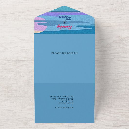 Flamingo Tropical Beach Hochzeitsinformationen UAW All In One Einladung (Außenbereich)