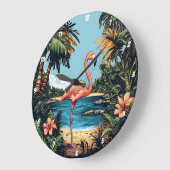 Flamingo Tropical Beach Wall Art Große Wanduhr (Winkel)