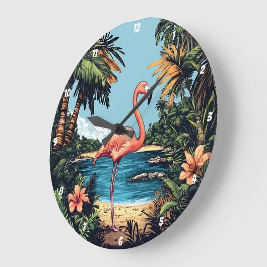 Flamingo Tropical Beach Wall Art Große Wanduhr (Winkel)
