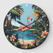 Flamingo Tropical Beach Wall Art Große Wanduhr (Vorderseite)
