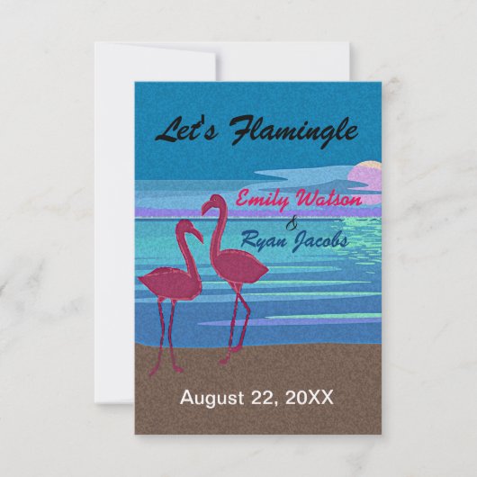 Flamingo Tropical Beach Wedding UAWG & Menu RSVP Karte (Vorderseite)