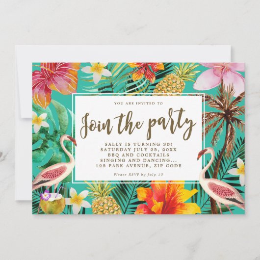 Flamingo Tropical Birthday Party GRILLEN Einladung (Vorderseite)