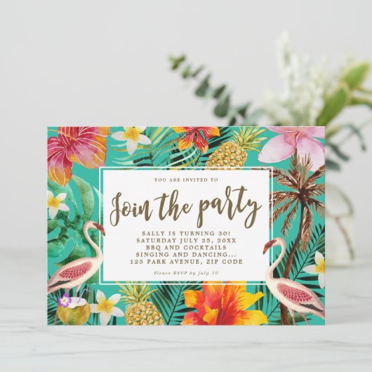 Flamingo Tropical Birthday Party GRILLEN Einladung (Stehend Vorderseite)