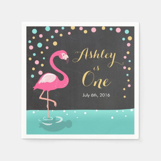 Flamingo Tropical Birthday Party Paper Napkin Girl Serviette (Vorderseite)