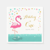 Flamingo Tropical Birthday Party Paper Napkin Girl
