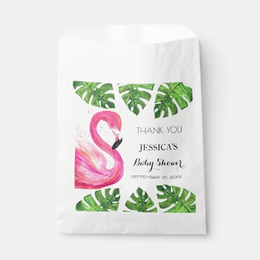 Flamingo Tropical Blätter Baby Dusche Gastgeschenk Geschenktütchen (Vorderseite)