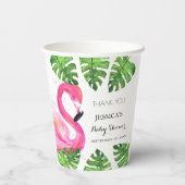 Flamingo Tropical Blätter Baby Dusche Gastgeschenk Pappbecher (Rückseite)