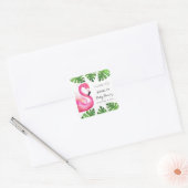 Flamingo Tropical Blätter Baby Dusche Gastgeschenk Quadratischer Aufkleber (Umschlag)