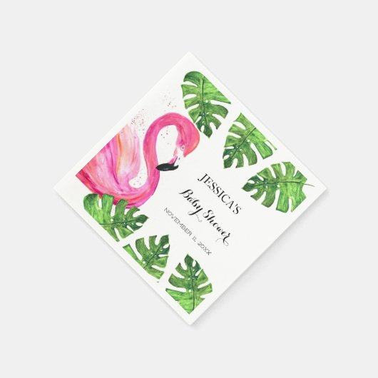 Flamingo Tropical Blätter Baby Dusche Party Serviette (Ecke)