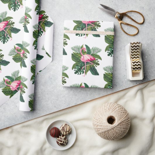 Flamingo Tropical Blätter Dschungel Geschenkpapier (Kunsthandwerk)
