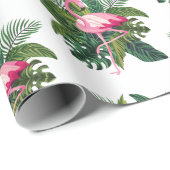 Flamingo Tropical Blätter Dschungel Geschenkpapier (Rolleneckpunkt)