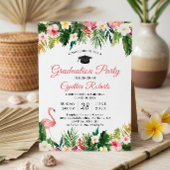 Flamingo Tropical Blätter Floral Graduation Party Einladung