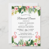 Flamingo Tropical Blätter Floral Probe Abendessen Einladung (Vorderseite)