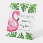 Flamingo Tropical Blätter Kinderdusche Begrüßungsz Sockelschild (Vorderseite)