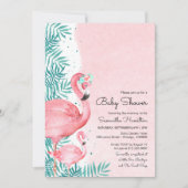 Flamingo & Tropical Blätter Watercolor Baby Shower Einladung (Vorderseite)