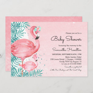 Flamingo & Tropical Blätter Watercolor Baby Shower Einladung