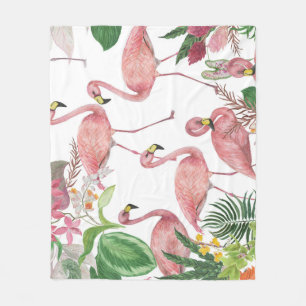 Flamingo Tropical Blätter Watercolor Muster Fleecedecke