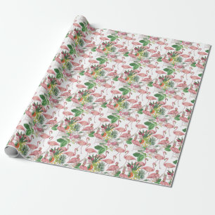 Flamingo Tropical Blätter Watercolor Muster Geschenkpapier
