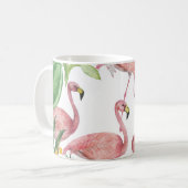 Flamingo Tropical Blätter Watercolor Muster Kaffeetasse (Vorderseite Links)