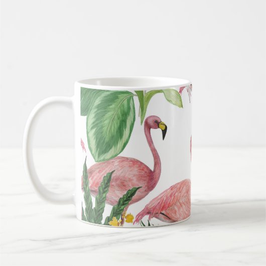 Flamingo Tropical Blätter Watercolor Muster Kaffeetasse (Links)