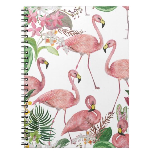 Flamingo Tropical Blätter Watercolor Muster Notizblock (Vorderseite)