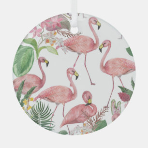 Flamingo Tropical Blätter Watercolor Muster Ornament Aus Glas