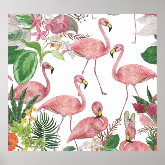 Flamingo Tropical Blätter Watercolor Muster Poster (Vorne)